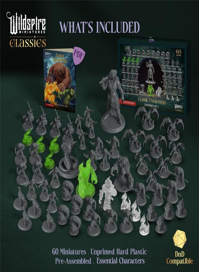 Wildspire Classic Encounters - Expansion Set I - 60 Iconic DND Miniatures Bulk Monsters, Unpainted Tabletop RPG DND Minis, D&D Miniatures, Fantasy Figurines, Dungeons & Dragons Minis, 28mm, Assembled Unprimed - Image 2